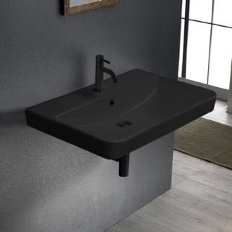 Bathroom Sink Rectangle Matte Black Ceramic Wall Mounted or Drop In Sink CeraStyle 079607-U-97